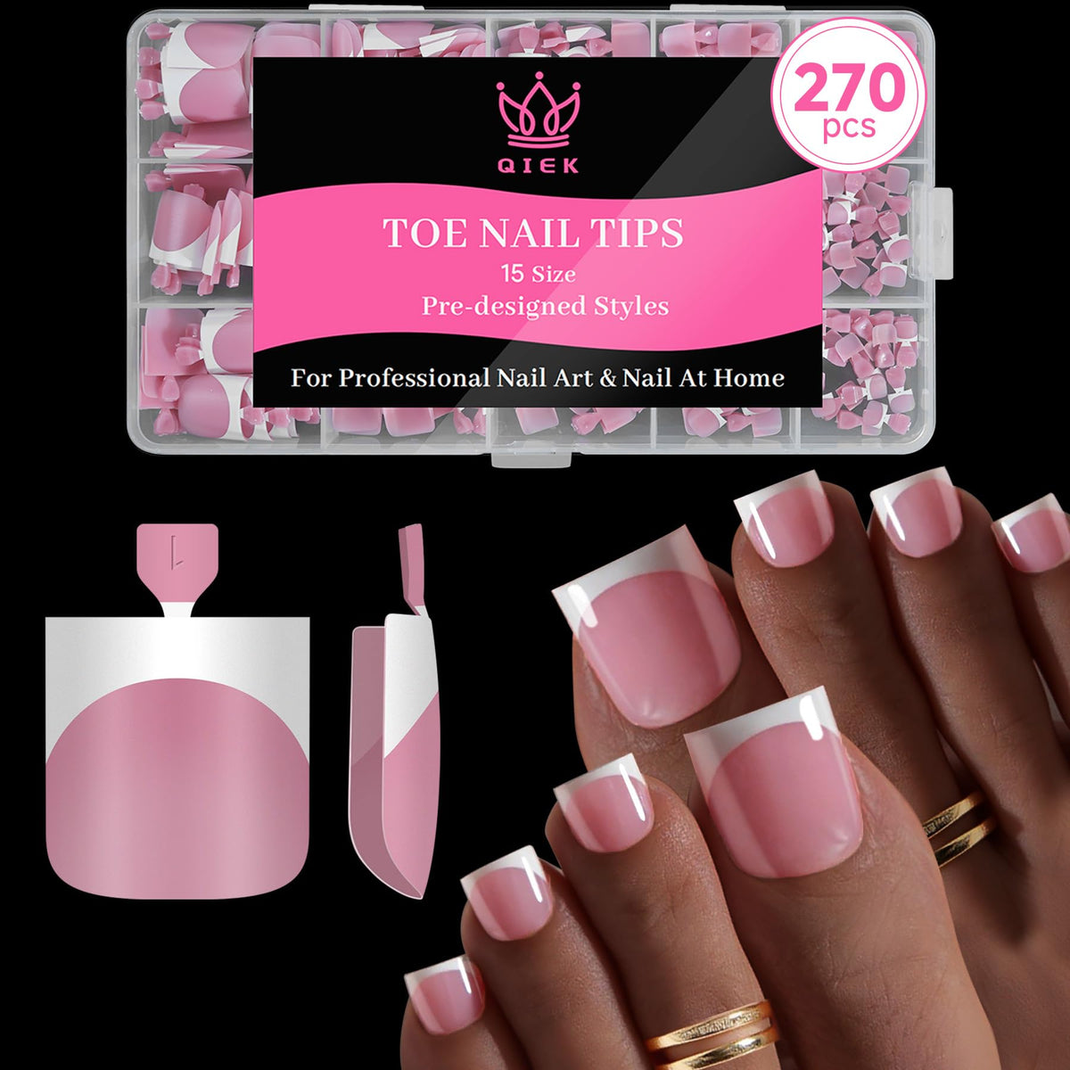 QIEK Toe Nail Press Ons Berry Pink front view