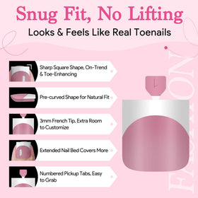 QIEK Toe Nail Press Ons Berry Pink with rhinestones