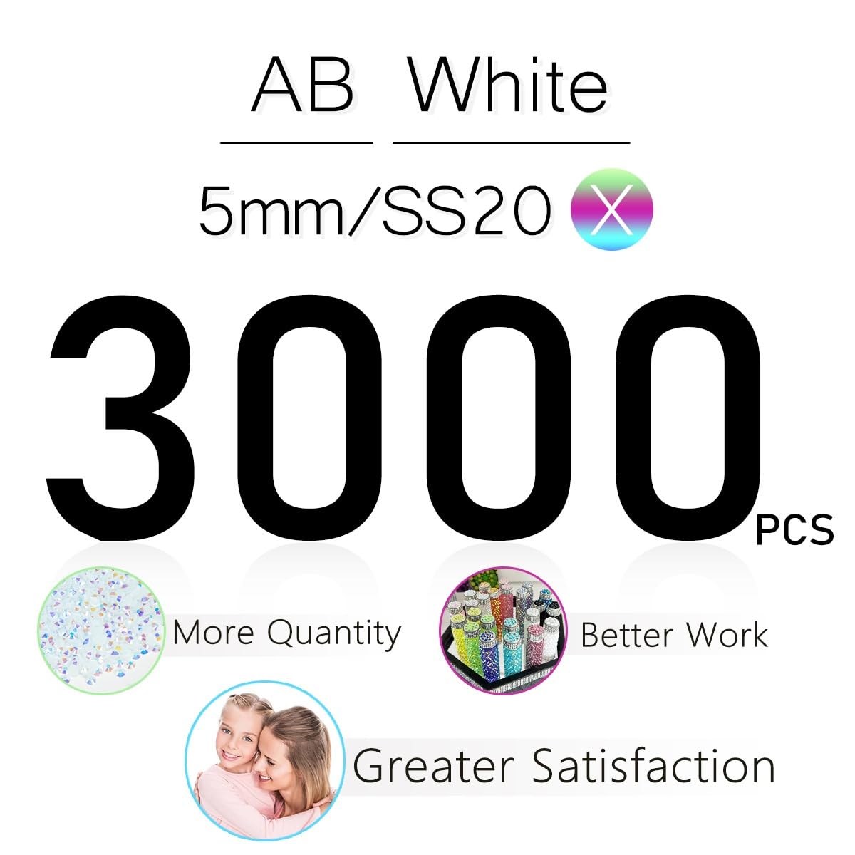 qiipii 3000PCS 5mm White AB Resin Rhinestones in packaging