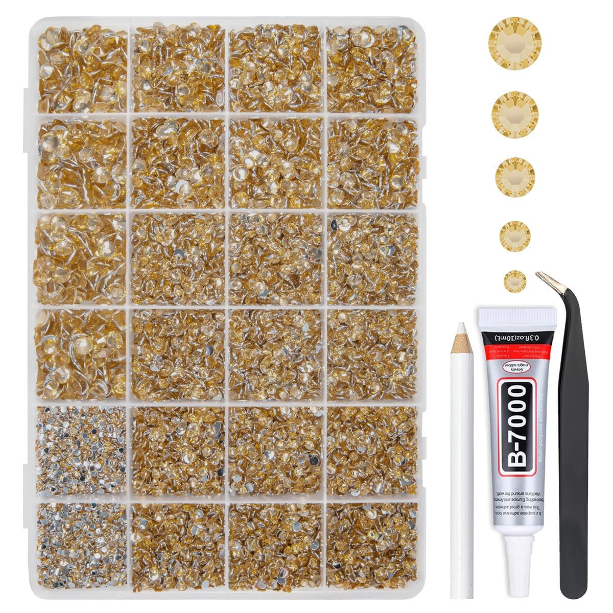 qiipii Champagne Golden Rhinestones Bedazzler Kit front view with 24 grids