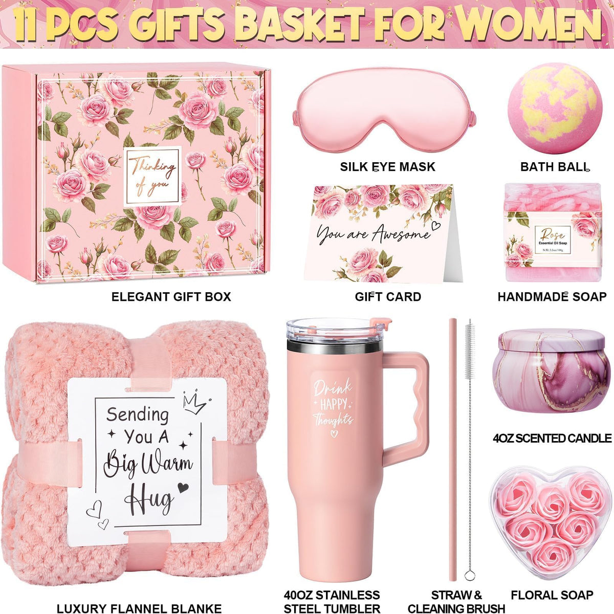 Qinline rose scented candle and bath bomb in the gift basket