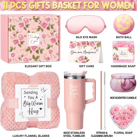 Qinline rose scented candle and bath bomb in the gift basket