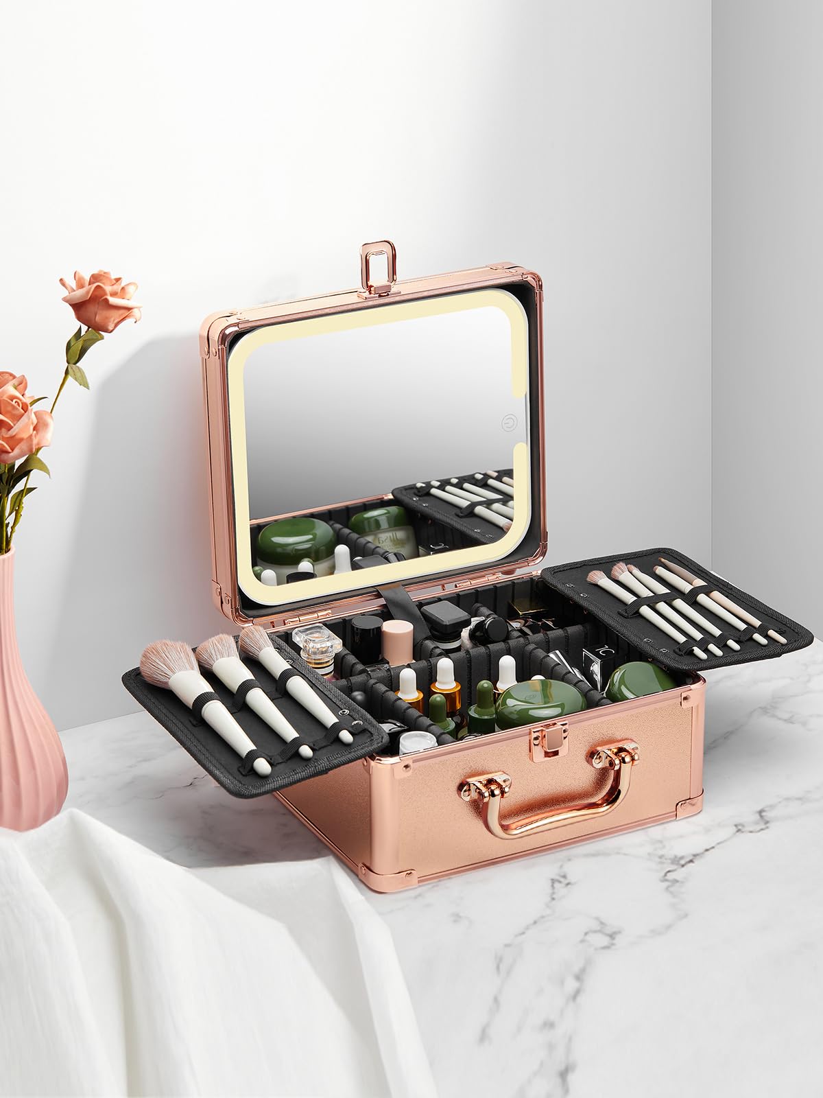 Qislee Makeup Box lifestyle scene with cosmetics