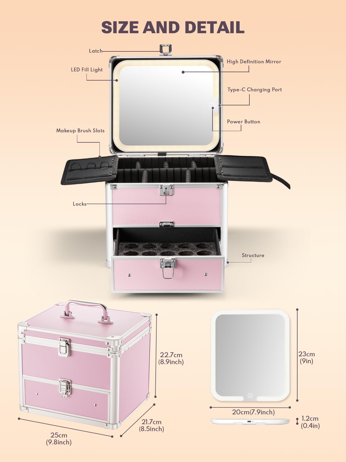 Qislee Makeup Box with LED mirror lit up