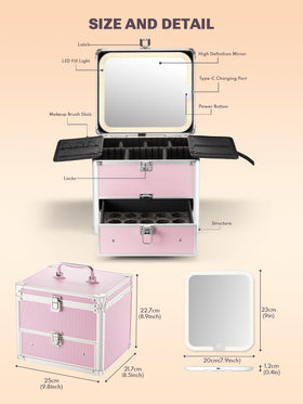 Qislee Makeup Box with LED mirror lit up