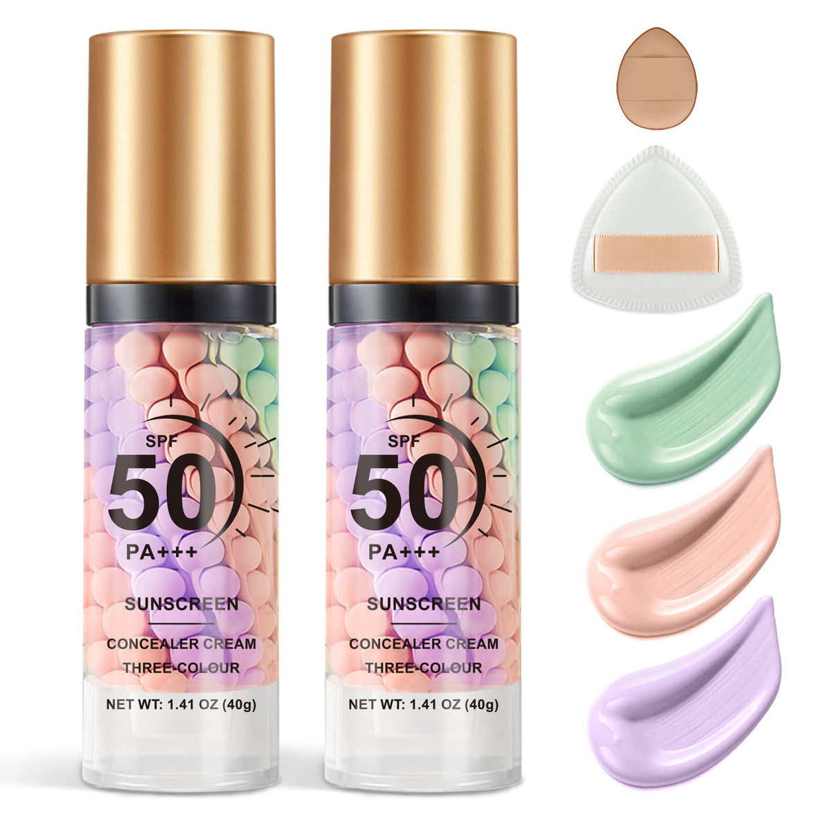 QIUFSSE Colour Correcting Primer front view with three tinted shades