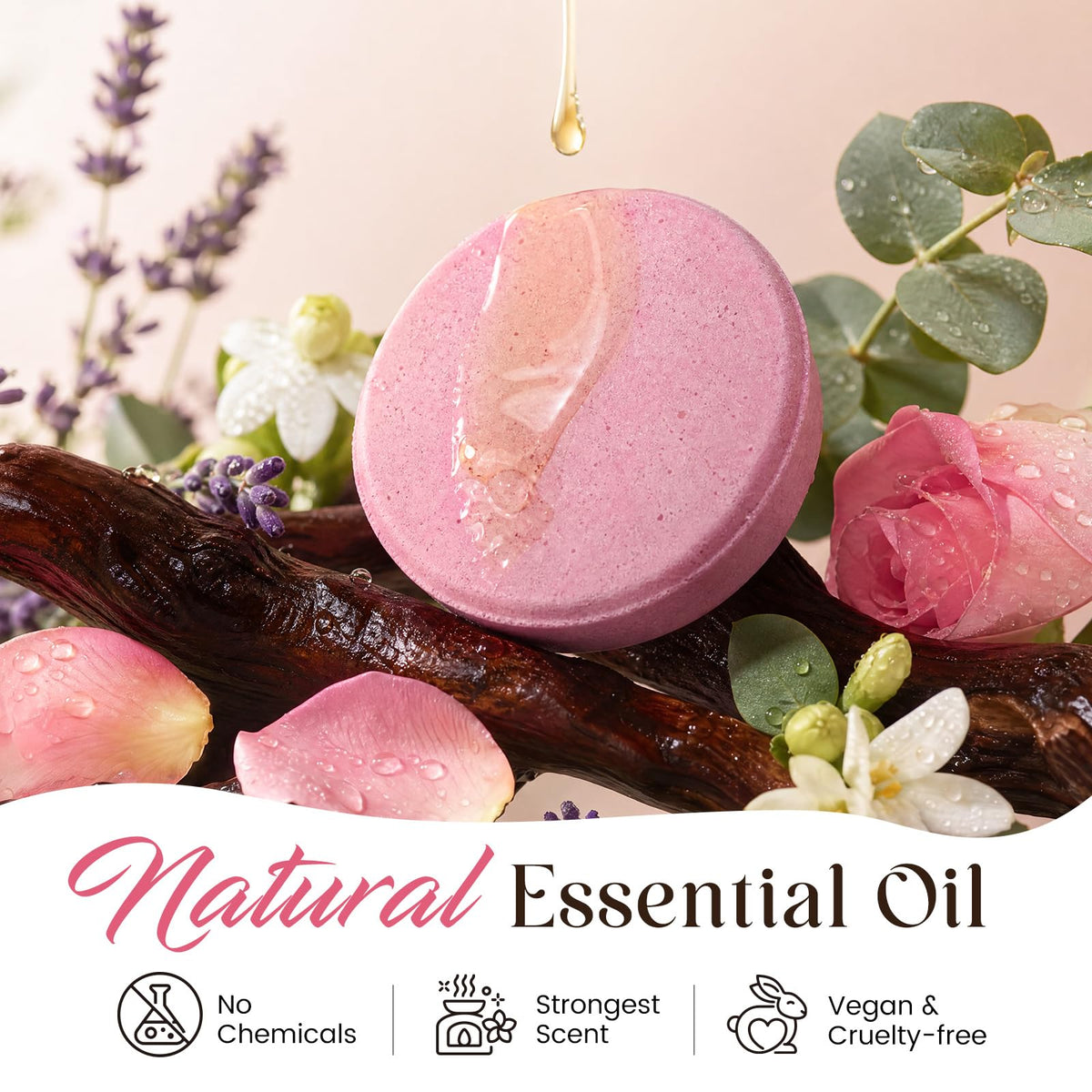 Qivatex Shower Steamers Citrus & Rose on a bathroom shelf