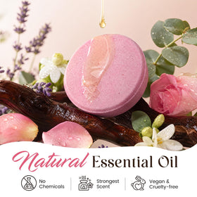 Qivatex Shower Steamers Citrus & Rose on a bathroom shelf