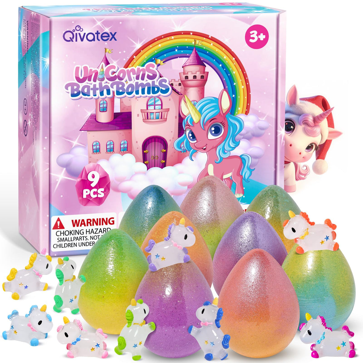 Qivatex Unicorn Bath Bombs packaging front view