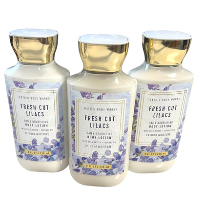 QKCXHB Fresh Cut Lilacs Body Lotion Bundle front view with three bottles