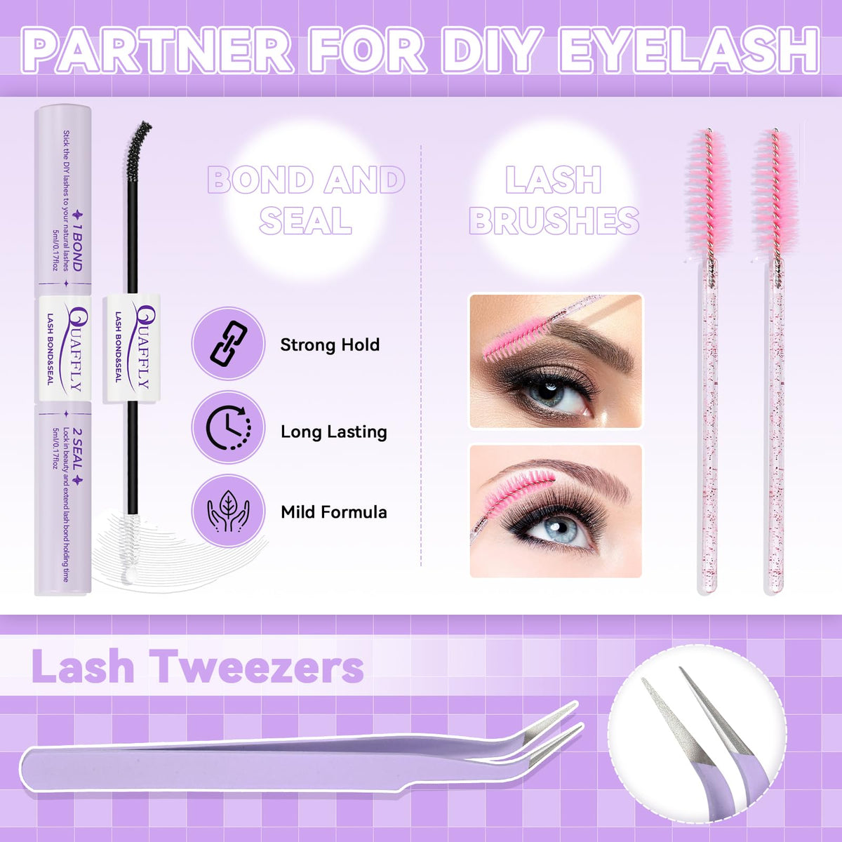 QUAFFLY lash clusters applied to model's eyes