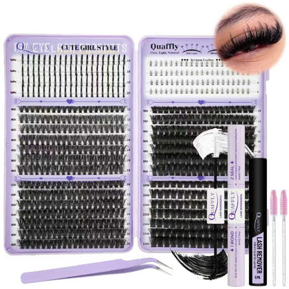 QUAFFLY Lash Clusters Kit 678PCS front view with various lash styles