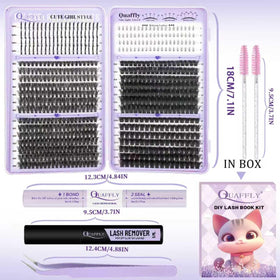 QUAFFLY Lash Clusters Kit contents including adhesive and tweezers