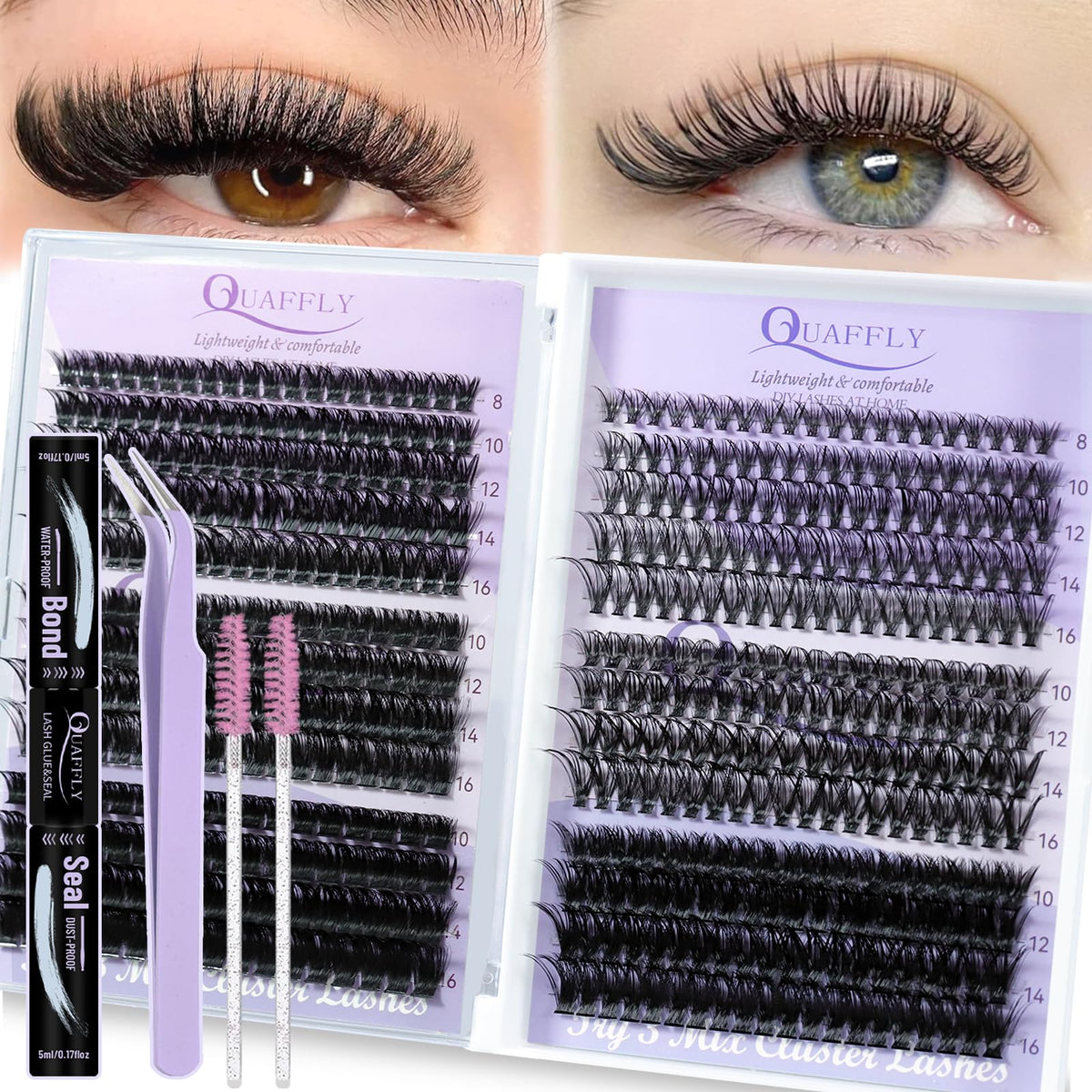 QUAFFLY Lash Extension Kit with 6 styles of lashes and accessories
