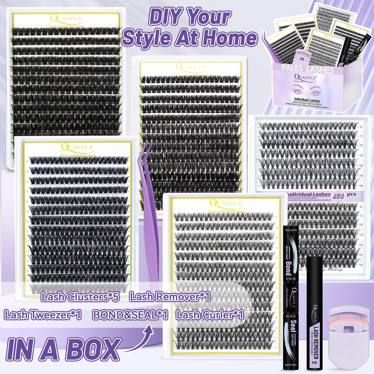 QUAFFLY precision tweezers and eyelash curler included