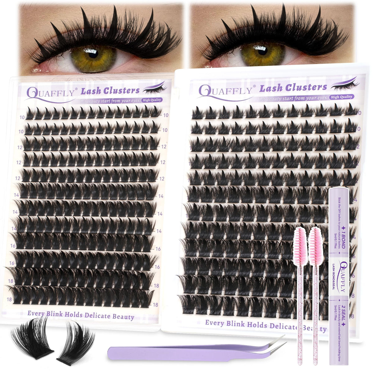 QUAFFLY Spike Lash Clusters Kit front view with 324 pieces