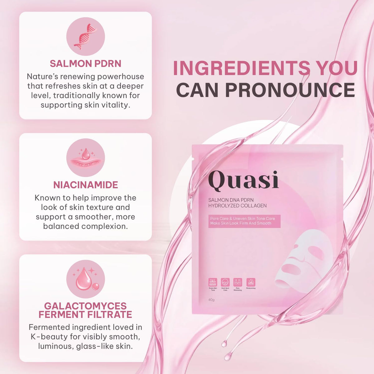Quasi Salmon PDRN Collagen Mask in use during skincare routine