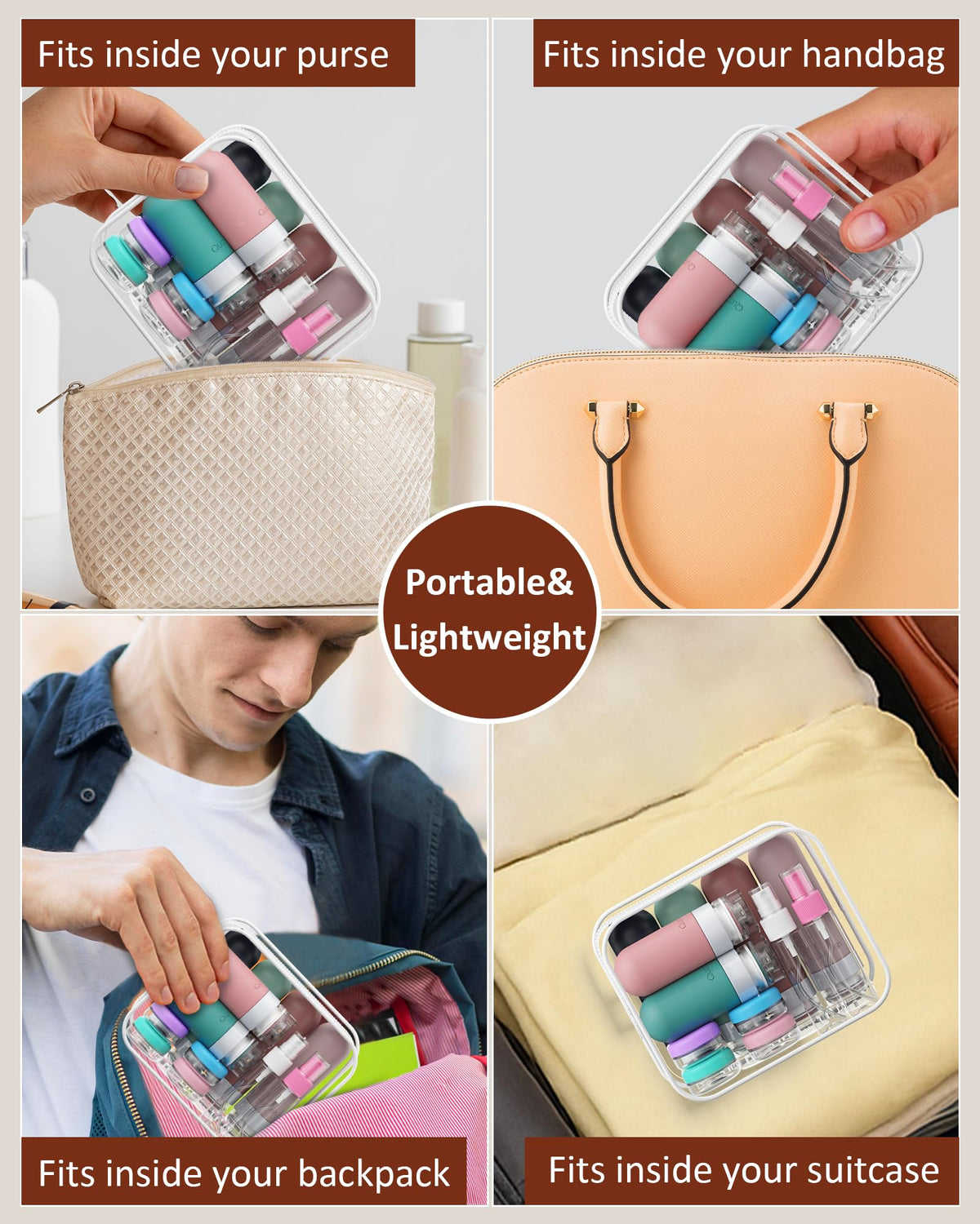 Quatish 20 Pack Travel Bottles displayed on a travel-friendly background