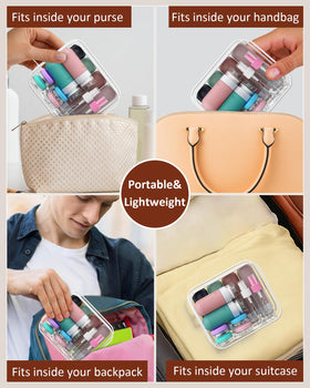 Quatish 20 Pack Travel Bottles displayed on a travel-friendly background