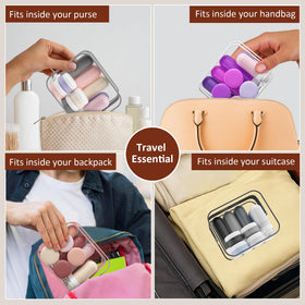 Quatish silicone bottles being used for shampoo and conditioner