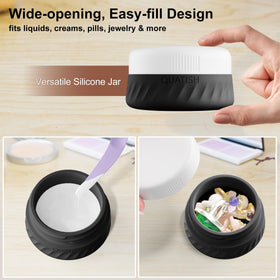 Quatish spray bottles and cream jars in travel kit