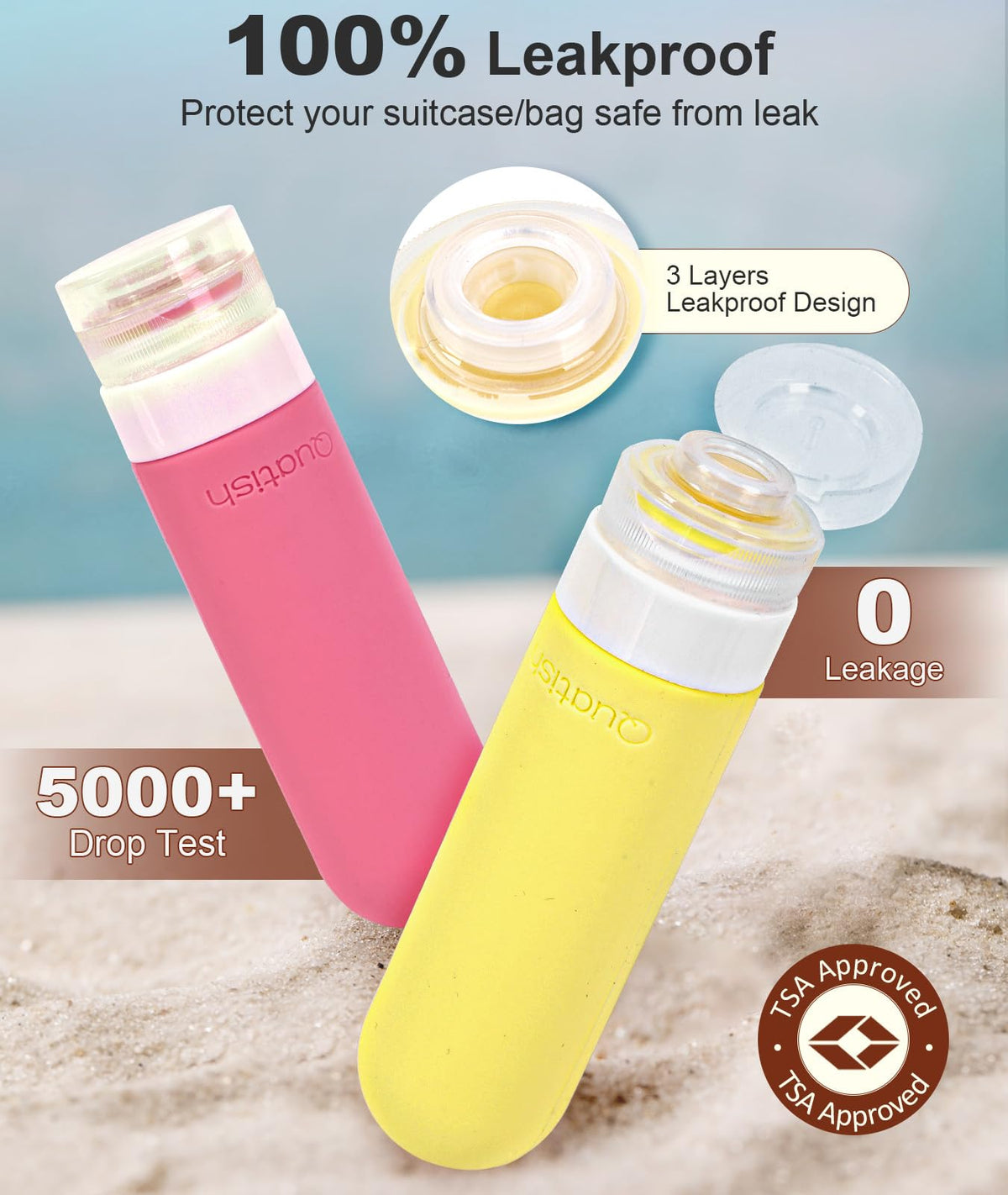 Quatish Travel Bottles 3 oz leakproof design close-up