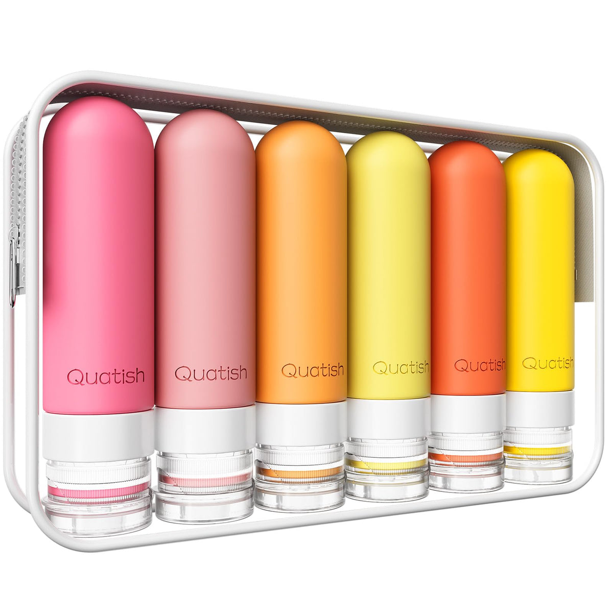 Quatish Travel Bottles 6 pack front view in macaron colours