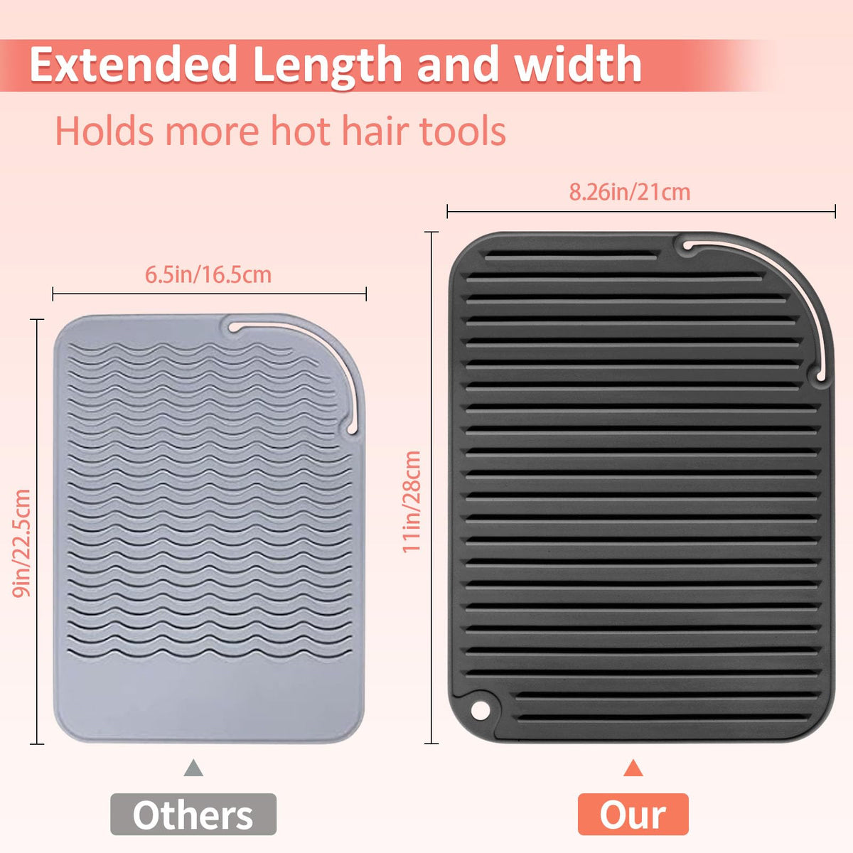 Quccefods mat in use with various hair styling tools