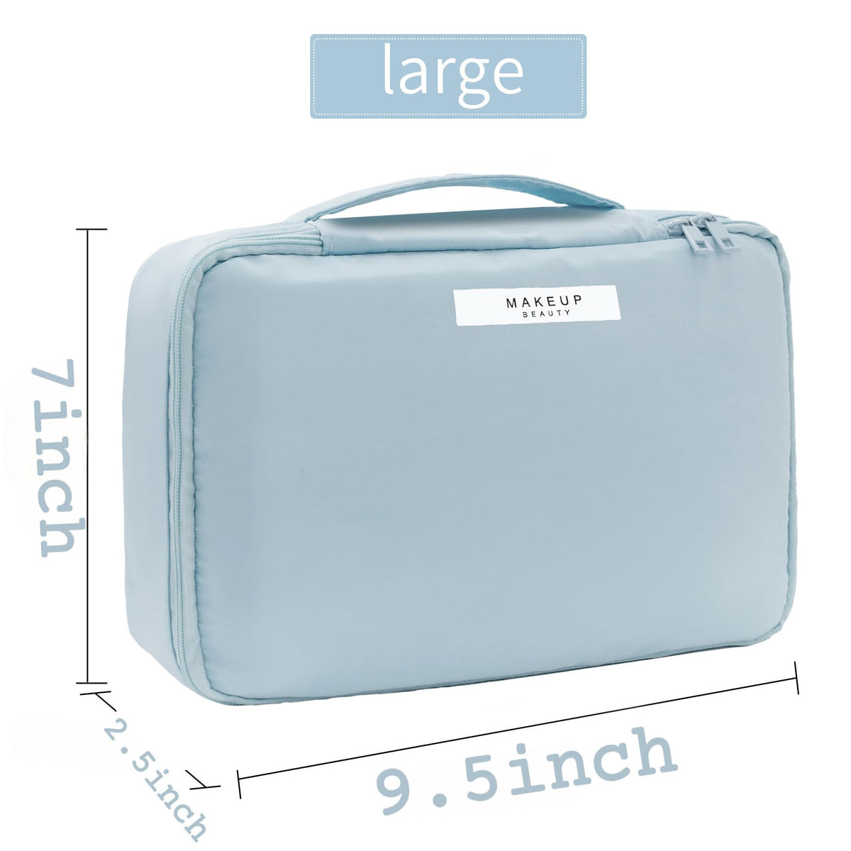 Queboom Travel Makeup Bag blue lifestyle scene with travel items