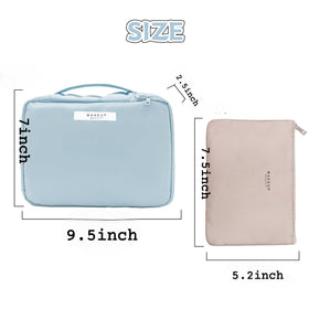 Queboom Travel Makeup Bag blue showing waterproof interior