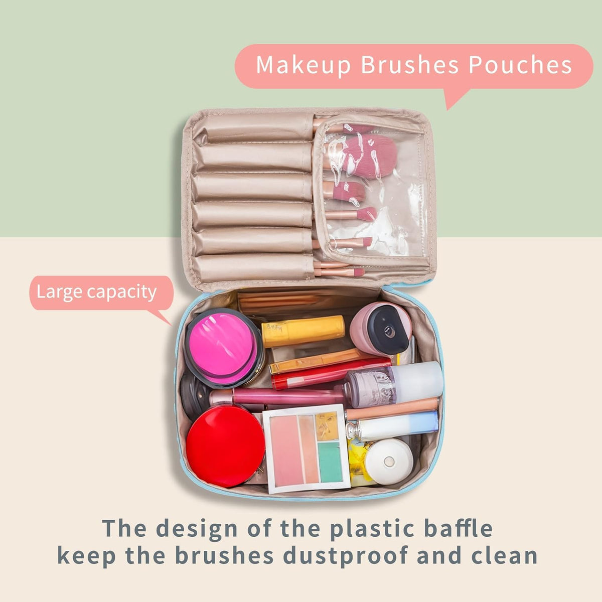 Queboom Travel Makeup Bag blue side view