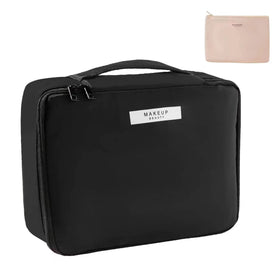 Queboom Travel Makeup Bag front view in black