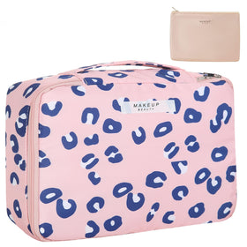 Queboom Travel Makeup Bag front view showing large capacity