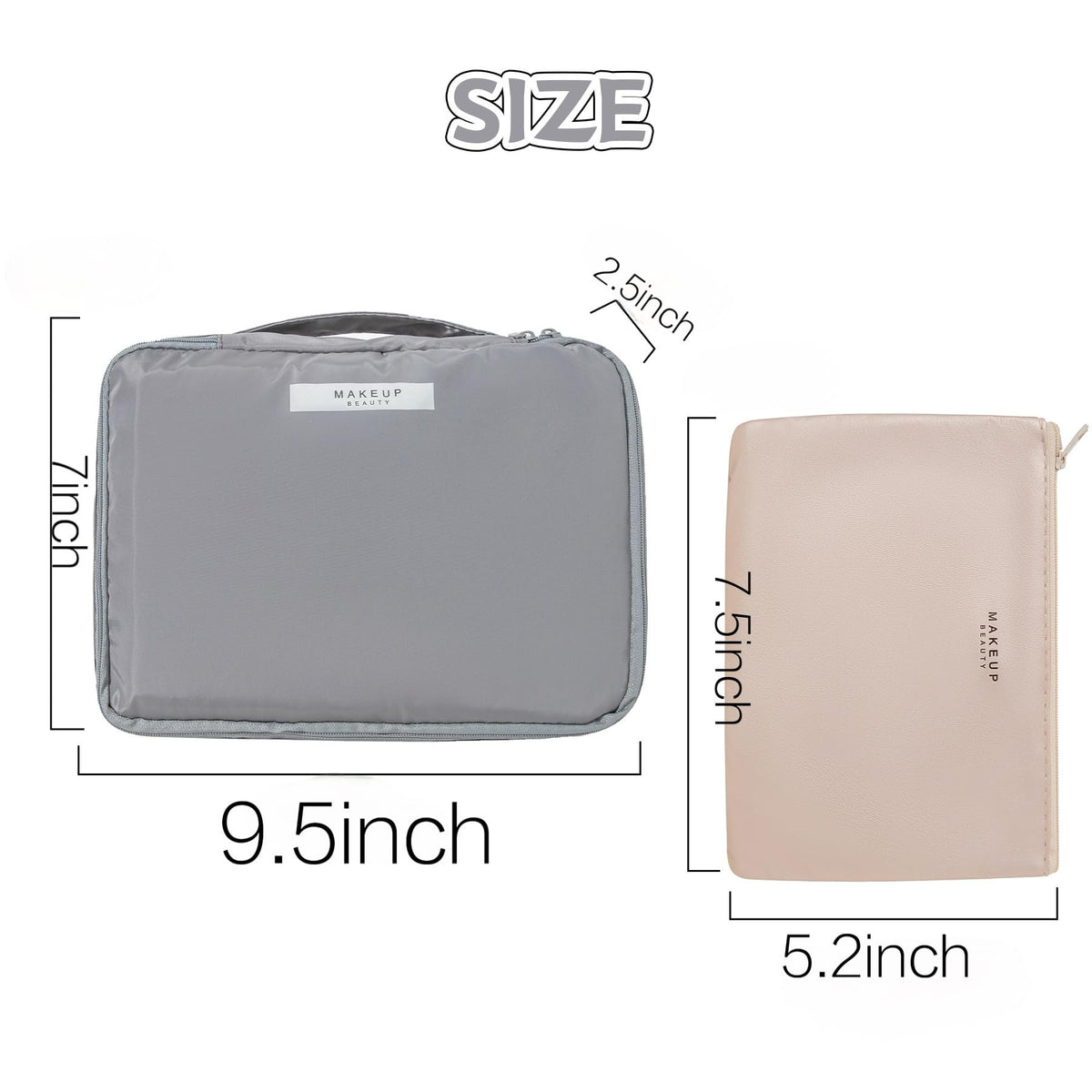 Queboom Travel Makeup Bag grey interior showing waterproof lining