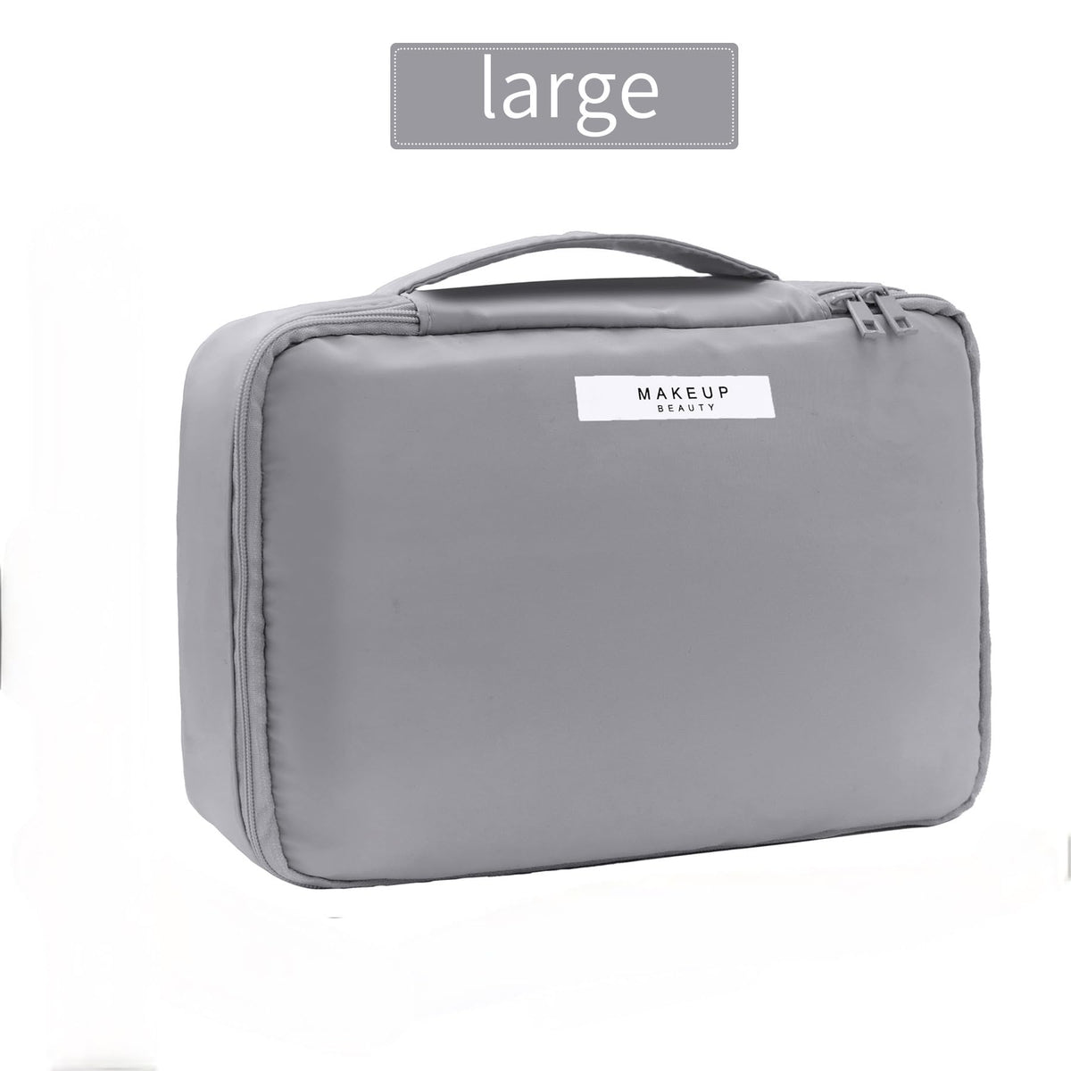 Queboom Travel Makeup Bag grey packed for travel