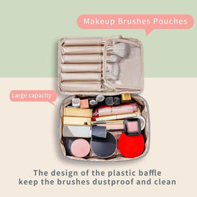Queboom Travel Makeup Bag grey side view with zippers