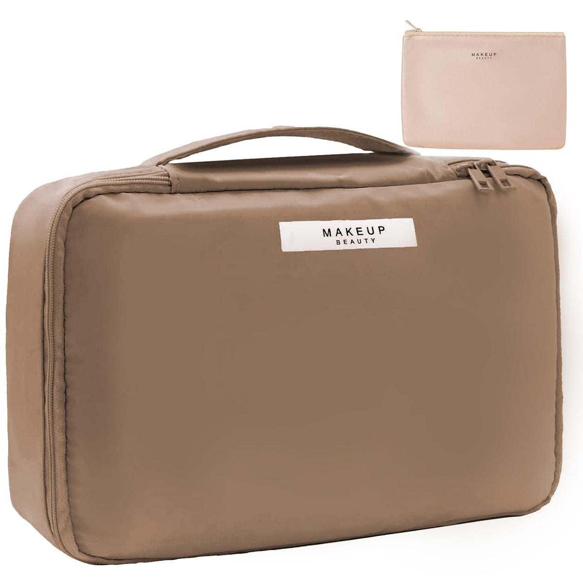 Queboom Travel Makeup Bag in Coffee colour front view