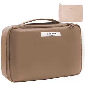 Queboom Travel Makeup Bag in Coffee colour front view