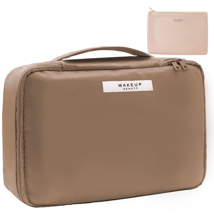 Queboom Travel Makeup Bag in Coffee colour front view