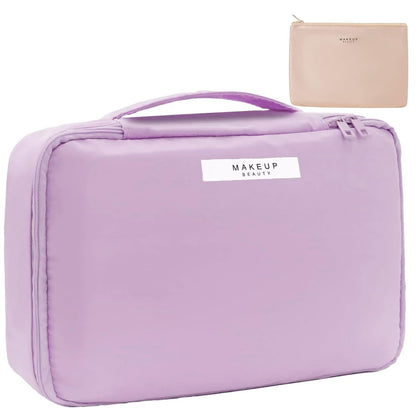 Queboom Travel Makeup Bag in purple front view