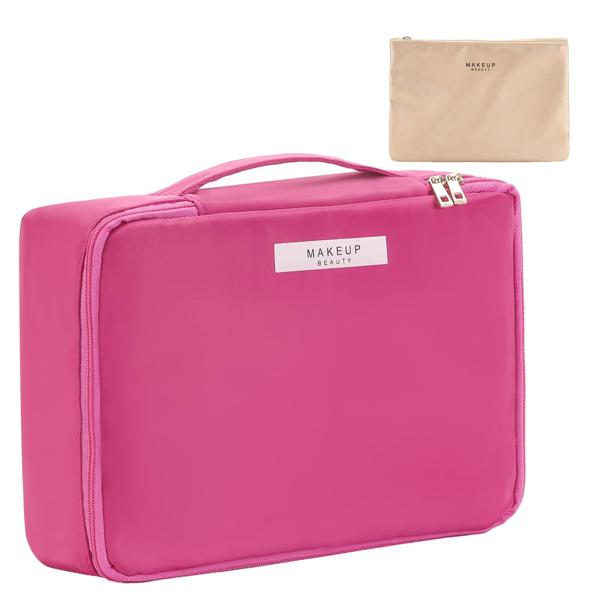 Queboom Travel Makeup Bag in rosy colour, front view