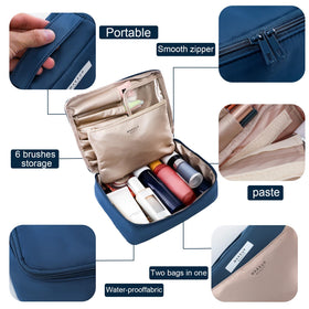 Queboom Travel Makeup Bag navy with small detachable cosmetic bag