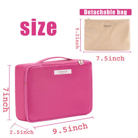 Queboom Travel Makeup Bag showing interior compartments