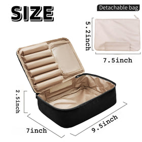 Queboom Travel Makeup Bag showing interior compartments