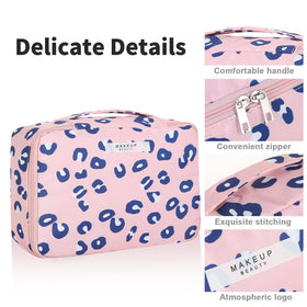 Queboom Travel Makeup Bag showing waterproof nylon material