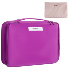 Queboom Travel Makeup Bag violet front view with compartments