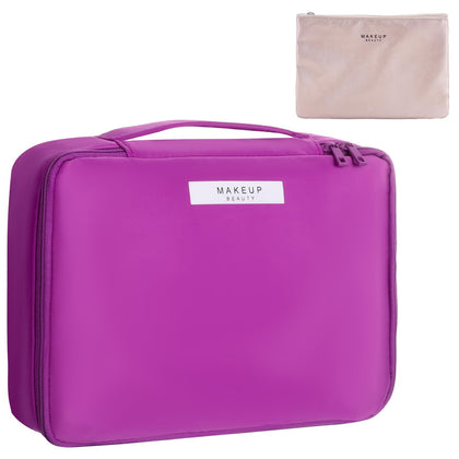 Queboom Travel Makeup Bag violet front view with compartments
