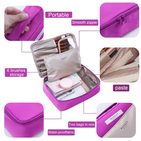 Queboom Travel Makeup Bag violet side view with zippers