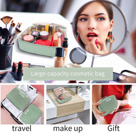 Queboom Travel Makeup Bag with cosmetics inside