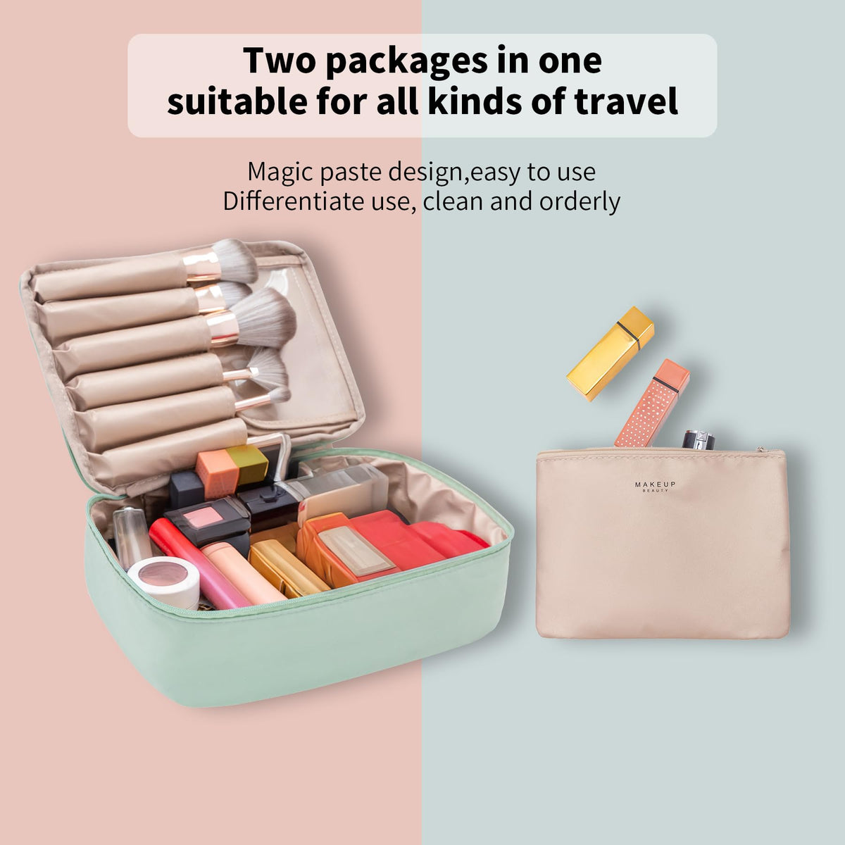 Queboom Travel Makeup Bag with detachable small bag
